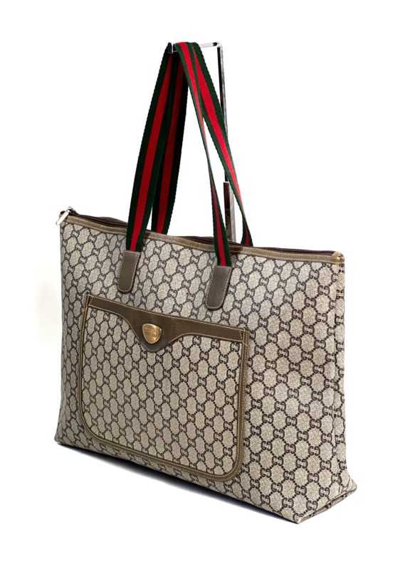 Gucci Plus Monogram Sherry Line Brown Vintage Travel Tote Bag - A