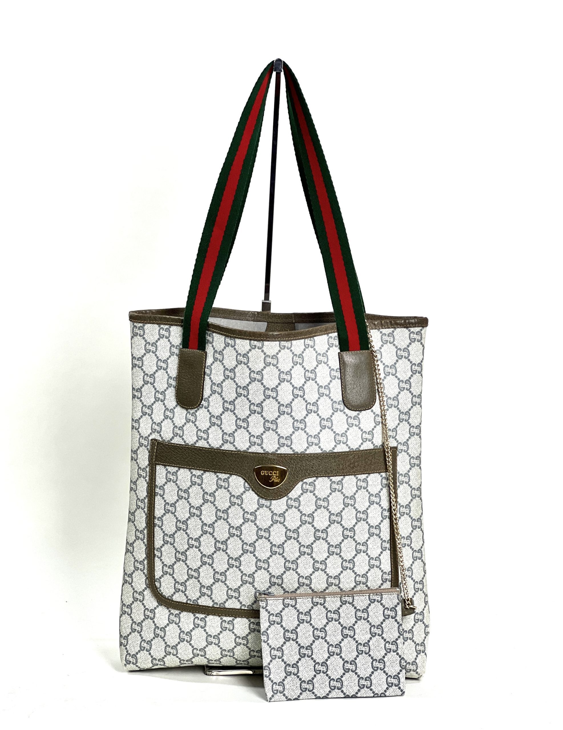 Vintage Authentic Gucci Plus Monogram Coated Canvas + Leather Crossbody Bag  Logo