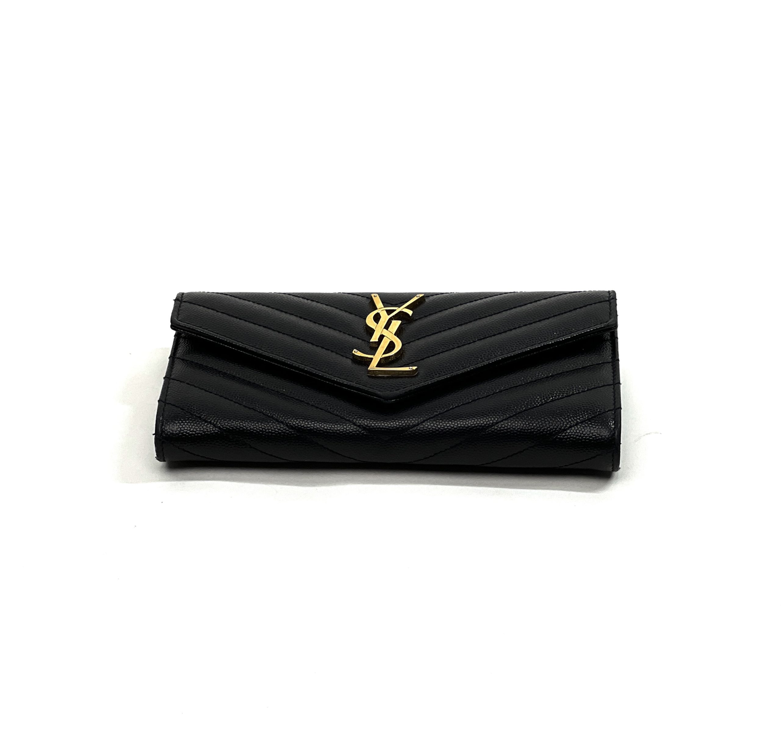 Saint Laurent Cassandre Envelope Chain Matelassé Textured-leather Wallet - Beige - One Size