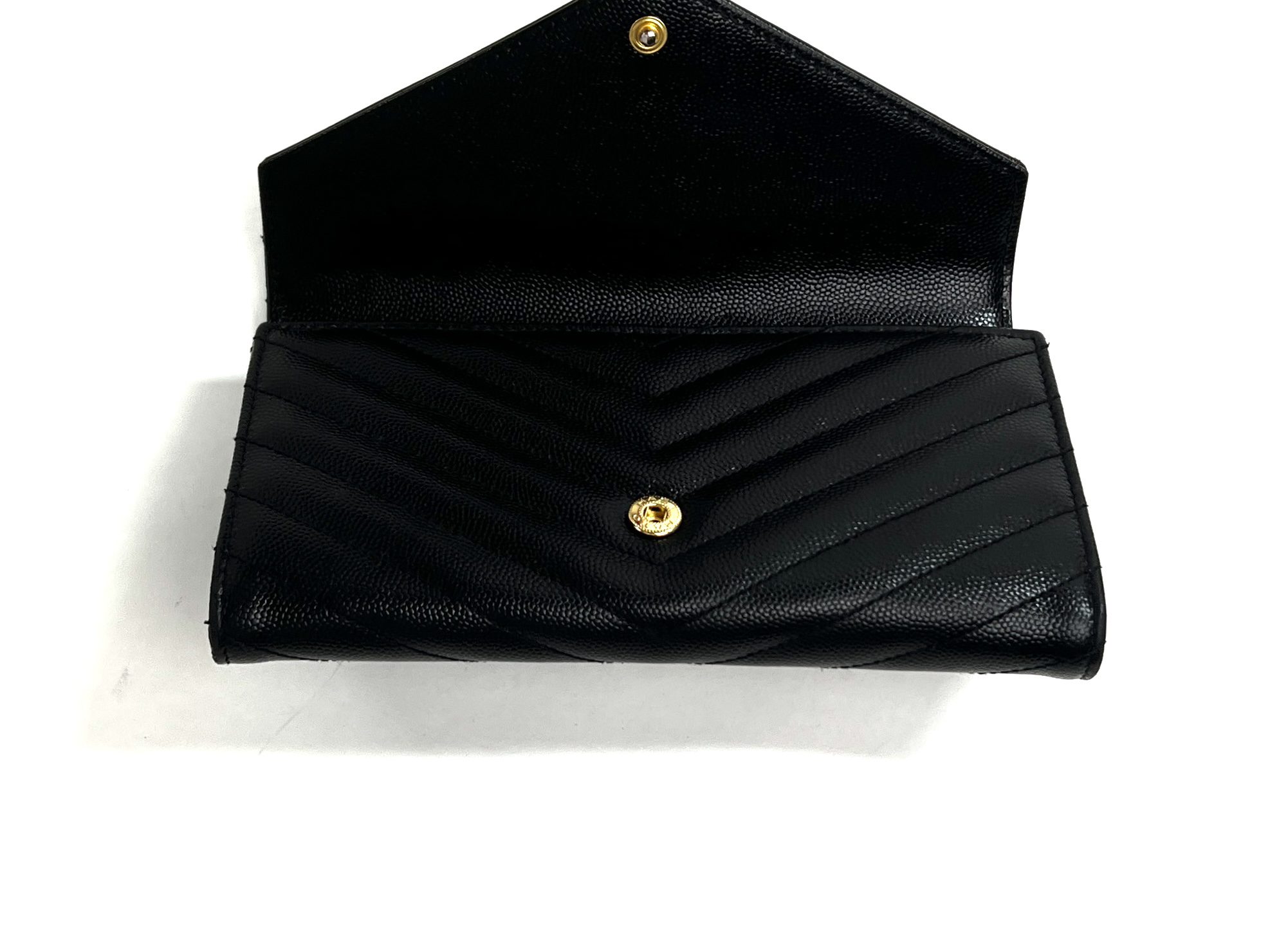 Saint Laurent Chevron Leather Monogram Wallet Chain Bag Black