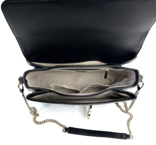 Gucci Black Leather Large Interlocking G 2 Way Bag Gold HW 7