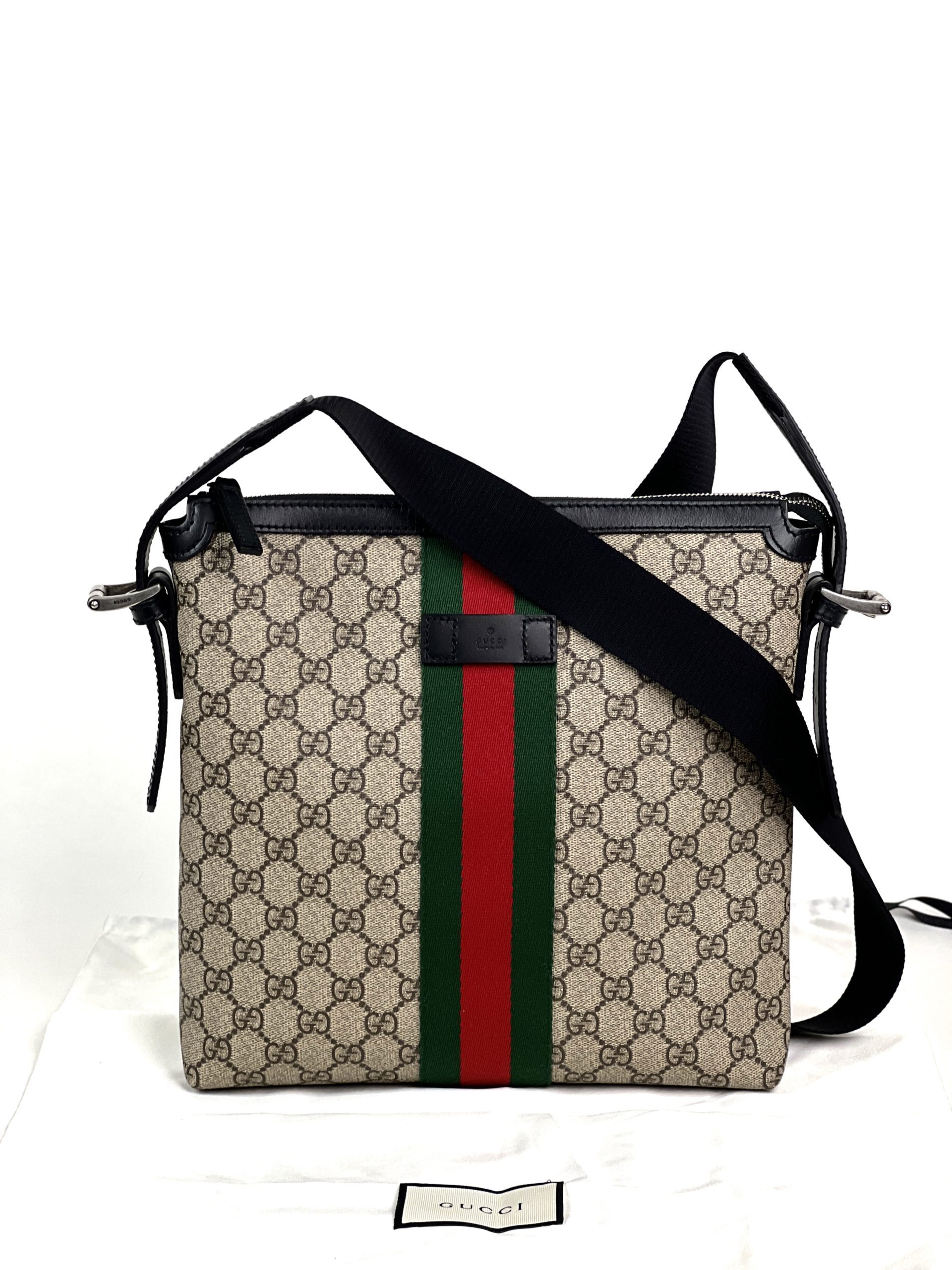 Gucci GG Supreme Monogram Web Messenger Bag in Black