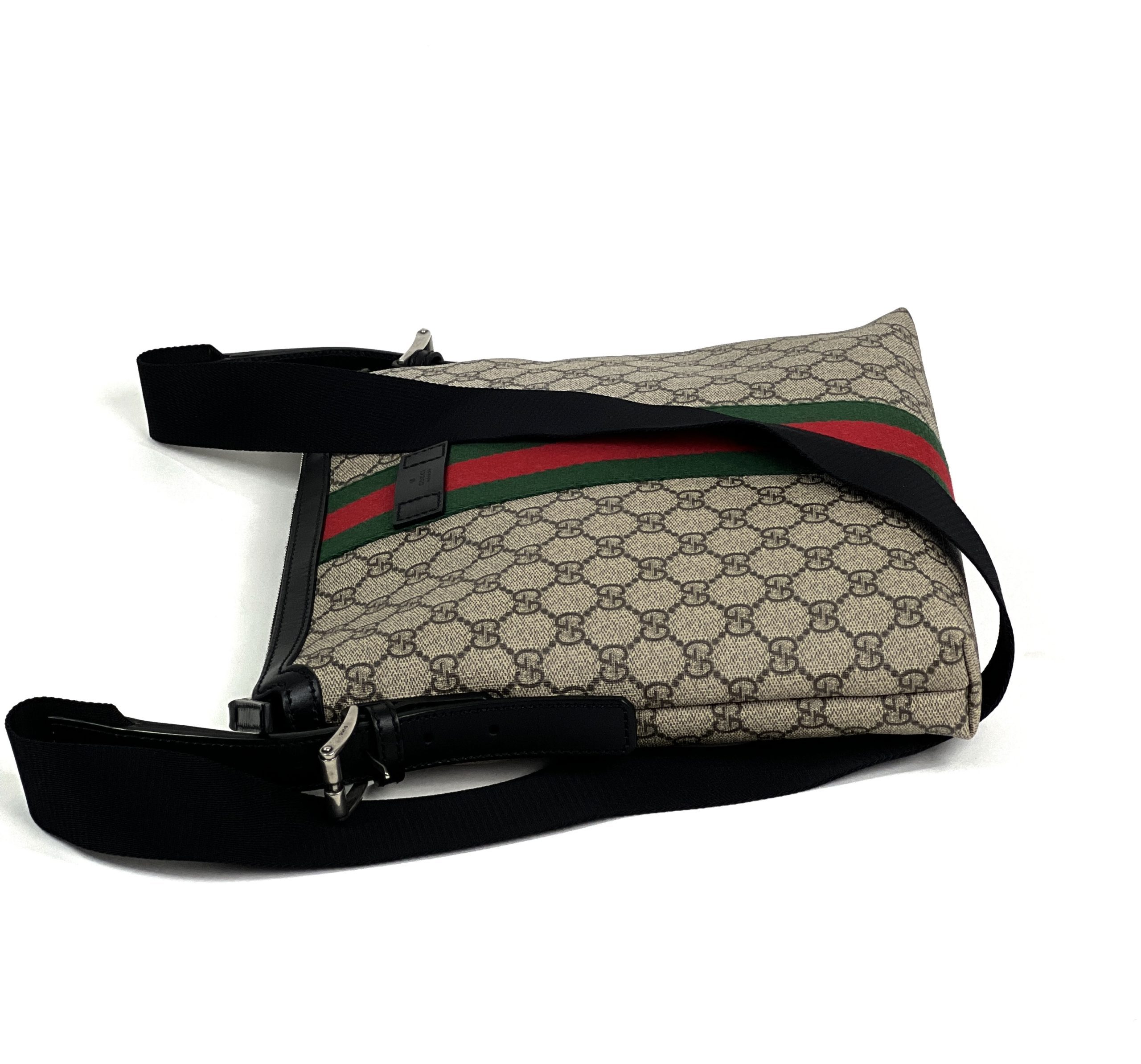 Gucci GG Supreme Monogram Web Messenger Bag in Black