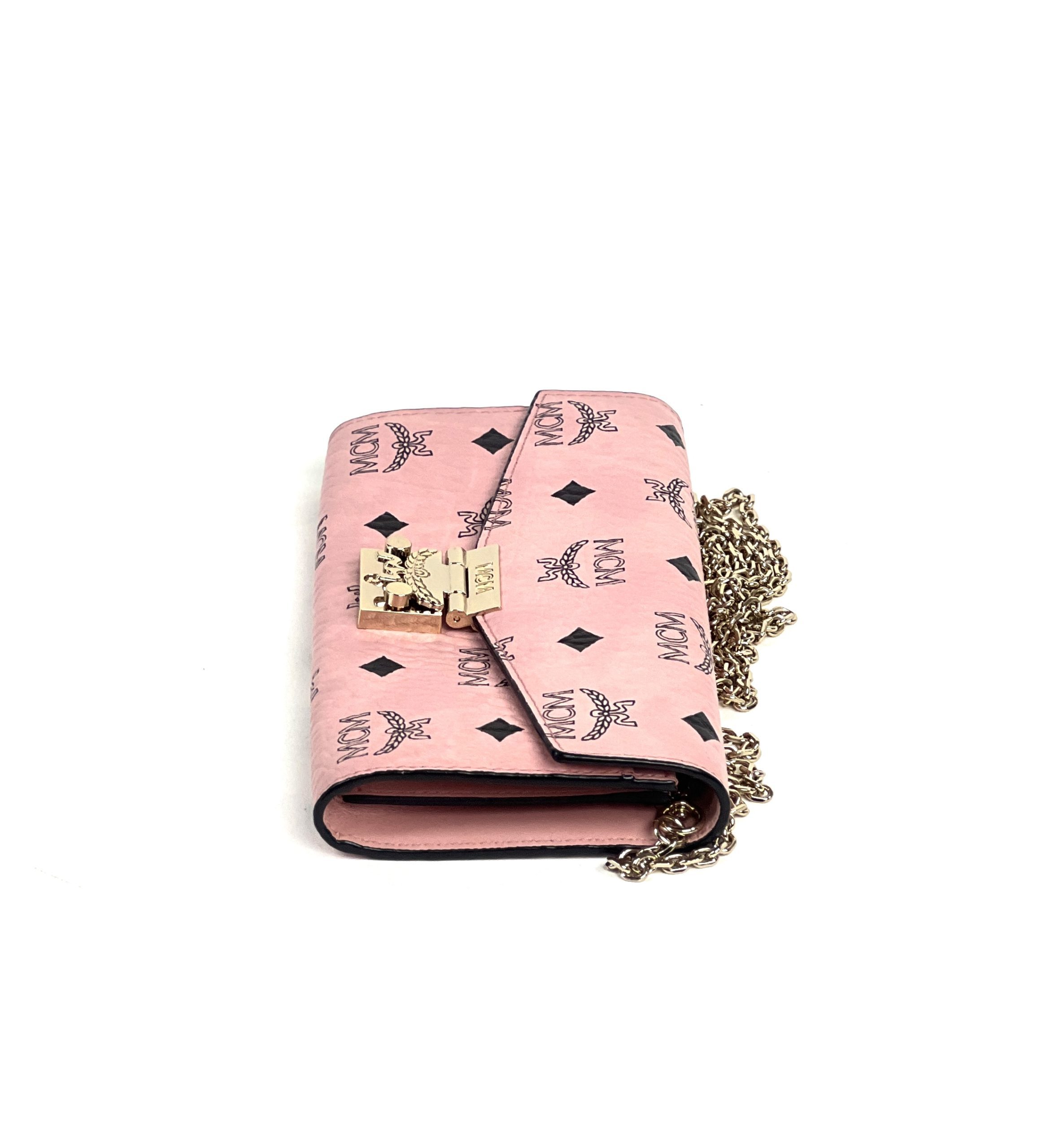 Authentic MCM Patricia Pink Clutch Bag Wallet On A Chain CrossBody NWT+Gift  Box