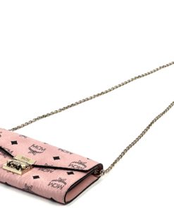 MCM Large Patricia Visetos Canvas Wallet On Chain Bag Soft Pink