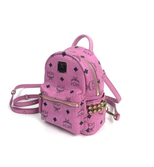 MCM Stark Bebe Boo Side Studs Backpack in Visetos Hot Pink X-Mini 3