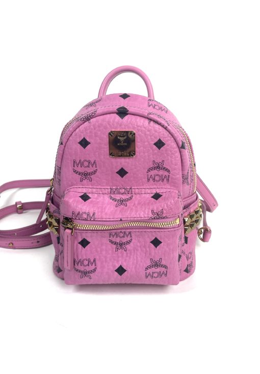 MCM Stark Bebe Boo Side Studs Backpack in Visetos Hot Pink X-Mini 8