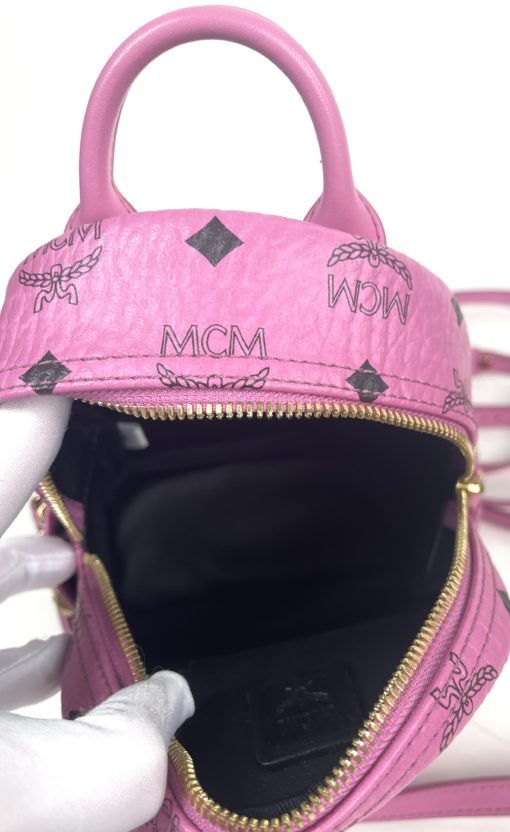 MCM Stark Bebe Boo Side Studs Backpack in Visetos Hot Pink X-Mini 12