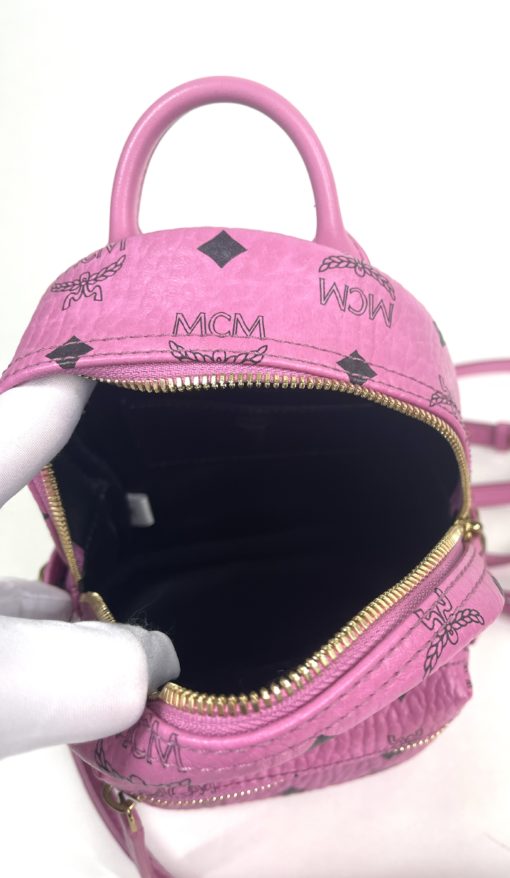 MCM Stark Bebe Boo Side Studs Backpack in Visetos Hot Pink X-Mini 14