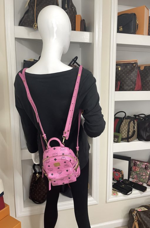 MCM Stark Bebe Boo Side Studs Backpack in Visetos Hot Pink X-Mini 7