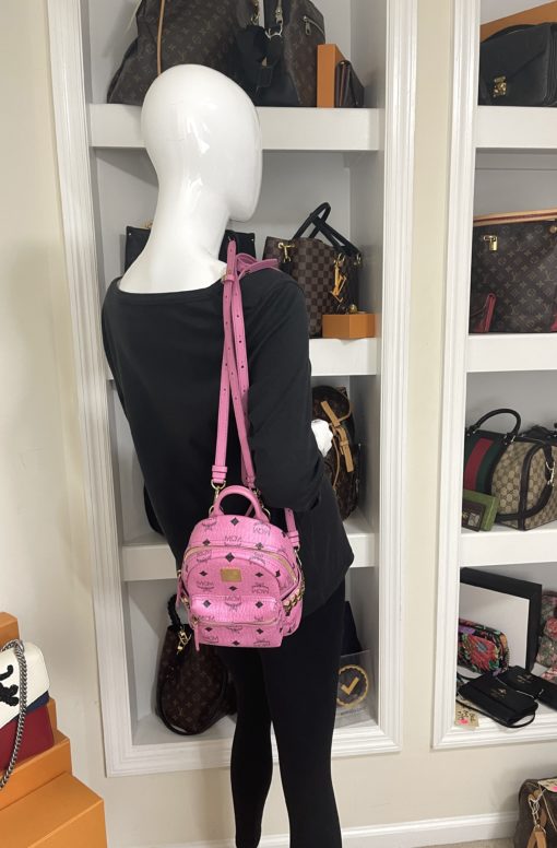 MCM Stark Bebe Boo Side Studs Backpack in Visetos Hot Pink X-Mini 4