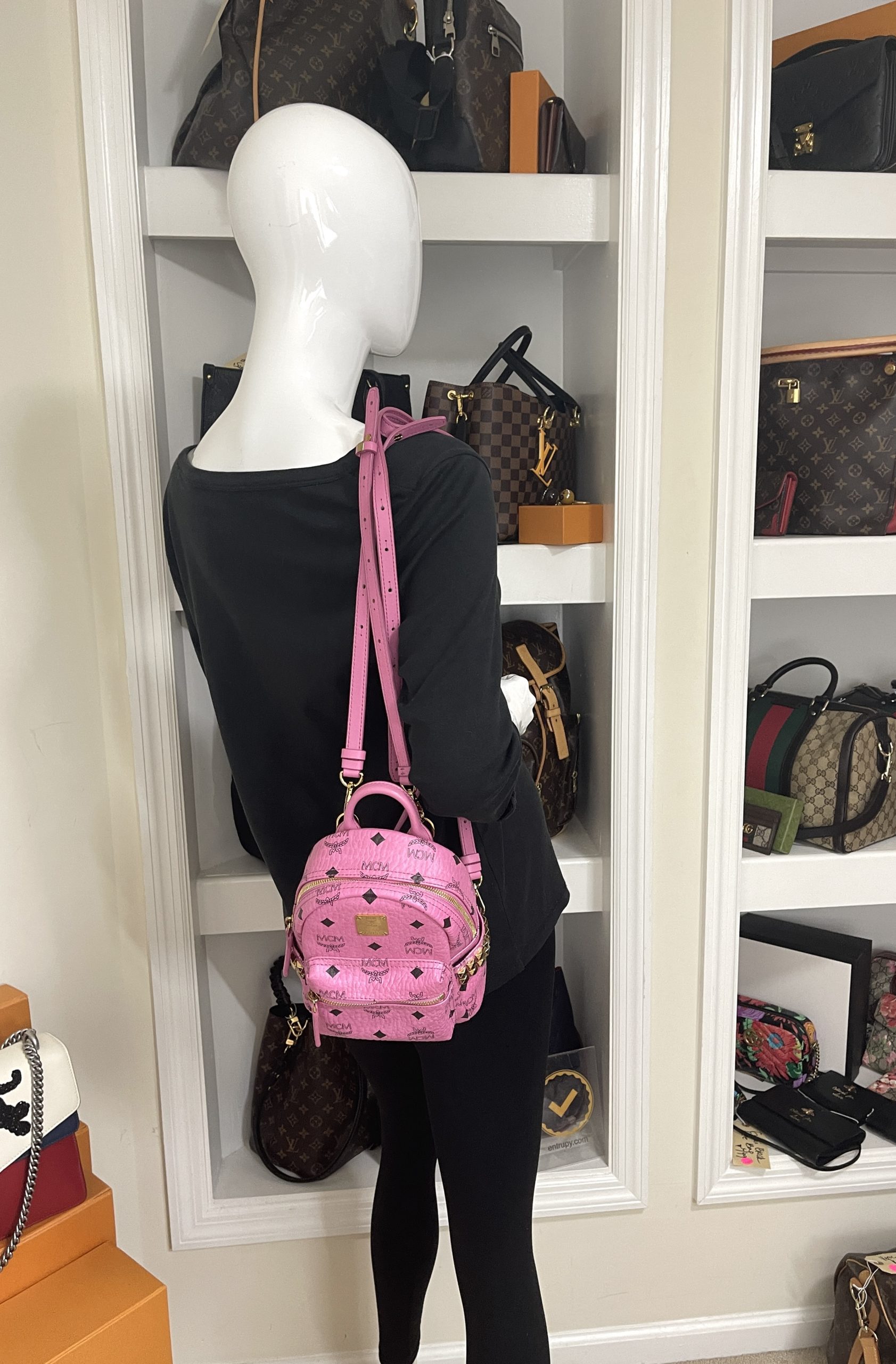 MCM Stark Bebe Boo Side Studs Backpack in Visetos Hot Pink X-Mini