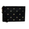 Gucci Black Leather Bee Star Motif Wristlet Pouch 4