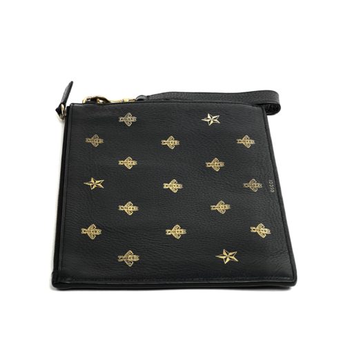 Gucci Black Leather Bee Star Motif Wristlet Pouch 9