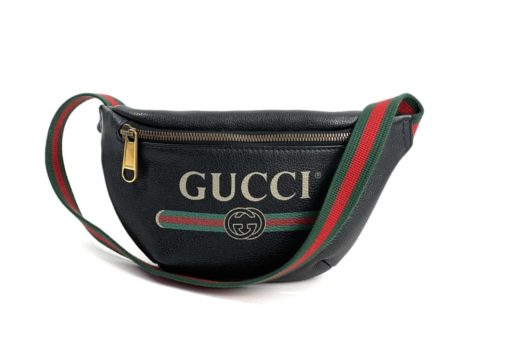 Gucci Small Black Leather Logo Belt Bum Bag