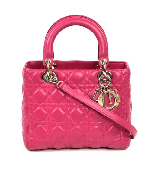 Christian Dior Lady Dior Hot Pink Lambskin Cannage Medium Shoulder Bag 