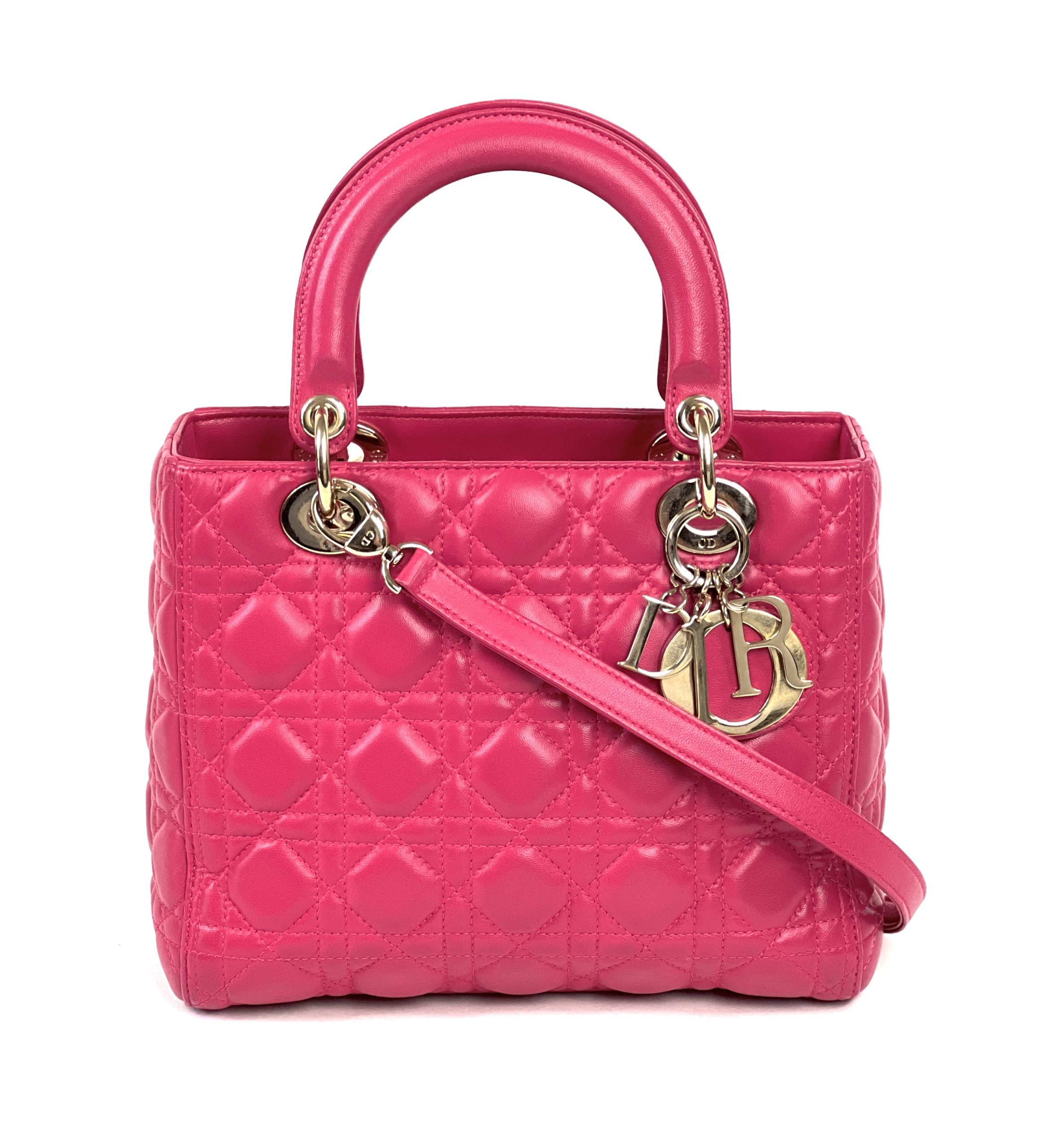 Christian Dior Lady Dior Hot Pink Lambskin Cannage Medium - A World Of  Goods For You, LLC