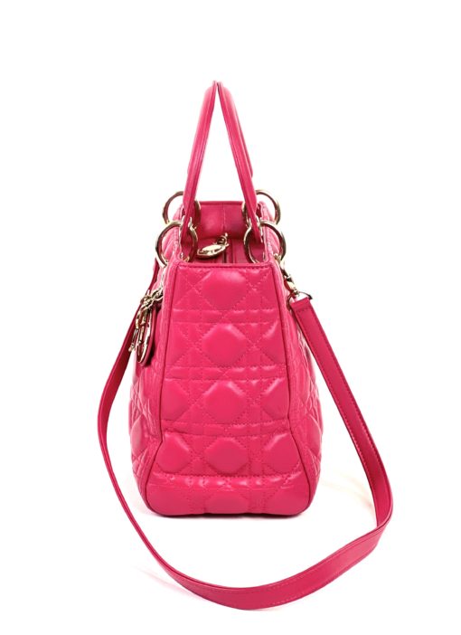 Christian Dior Lady Dior Hot Pink Lambskin Cannage Medium Shoulder Bag  5
