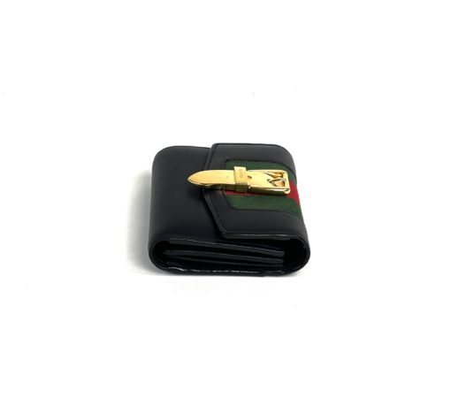 Gucci Sylvie Black Web Tri-fold Compact Wallet 6