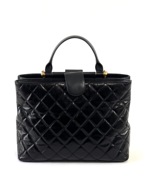 Chanel Large Black Quilted Aged Calfskin Gold Bar Tote 12