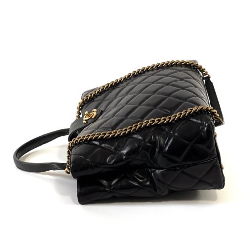 Chanel Large Black Quilted Aged Calfskin Gold Bar Tote 11