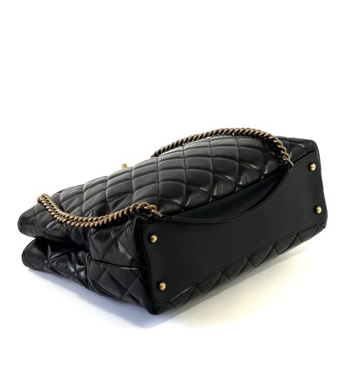 Chanel Large Black Quilted Aged Calfskin Gold Bar Tote 7