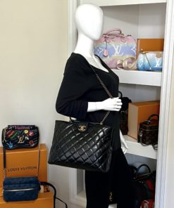 Chanel Large Black Quilted Aged Calfskin Gold Bar Tote 2