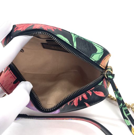 Gucci Ken Scott Calfskin Matelasse Floral Print Mini Marmont Chain Shoulder Bag Black Pink 10