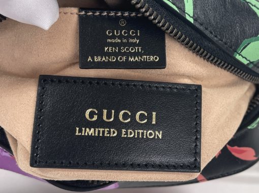 Gucci Ken Scott Calfskin Matelasse Floral Print Mini Marmont Chain Shoulder Bag Black Pink 9