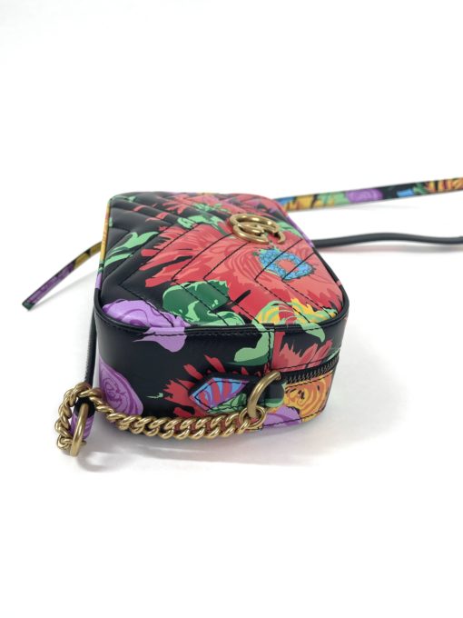 Gucci Ken Scott Calfskin Matelasse Floral Print Mini Marmont Chain Shoulder Bag Black Pink 19