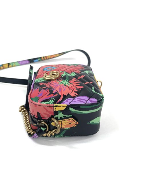 Gucci Ken Scott Calfskin Matelasse Floral Print Mini Marmont Chain Shoulder Bag Black Pink 13