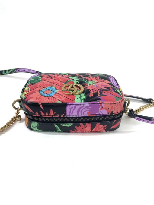 Gucci Ken Scott Calfskin Matelasse Floral Print Mini Marmont Chain Shoulder Bag Black Pink 12