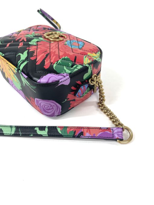 Gucci Ken Scott Calfskin Matelasse Floral Print Mini Marmont Chain Shoulder Bag Black Pink 16
