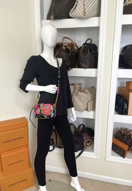 Gucci Ken Scott Calfskin Matelasse Floral Print Mini Marmont Chain Shoulder Bag Black Pink 3