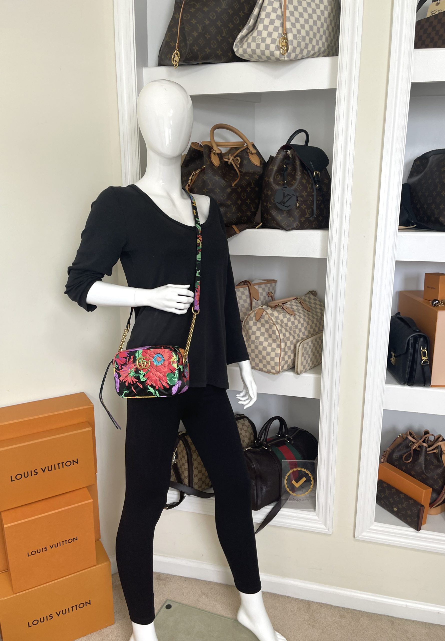 Gucci Ken Scott Calfskin Matelasse Floral Print Mini Marmont Chain Shoulder  Bag Black Pink - A World Of Goods For You, LLC