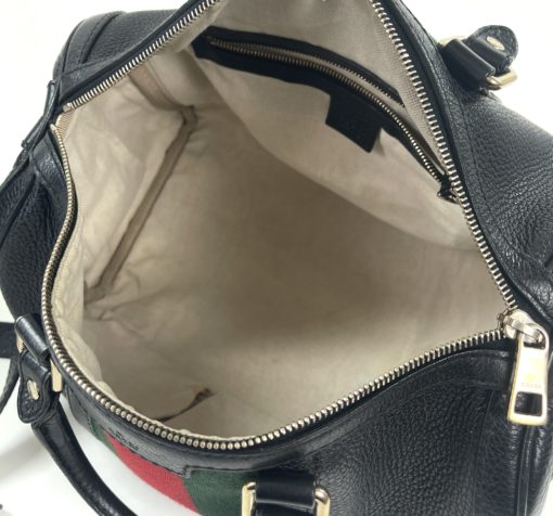 Gucci Joy Black leather Web Boston Bag with long strap 27