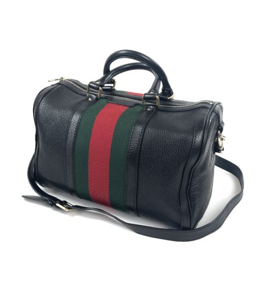 Gucci Joy Black leather Web Boston Bag with long strap 6