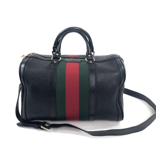 Gucci Joy Black leather Web Boston Bag with long strap