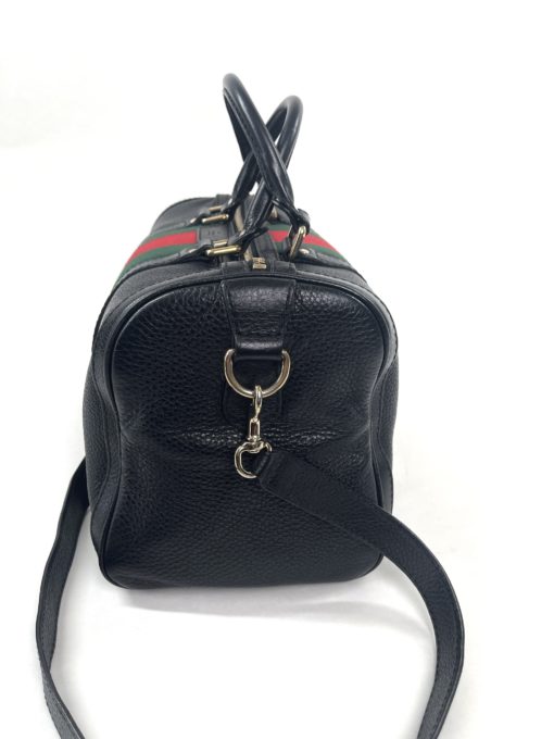 Gucci Joy Black leather Web Boston Bag with long strap 24