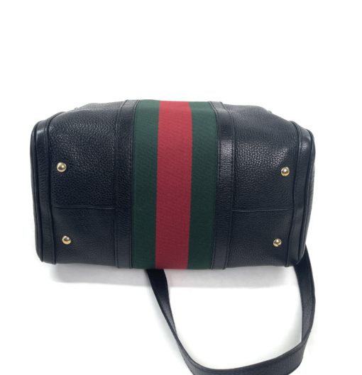 Gucci Joy Black leather Web Boston Bag with long strap 28