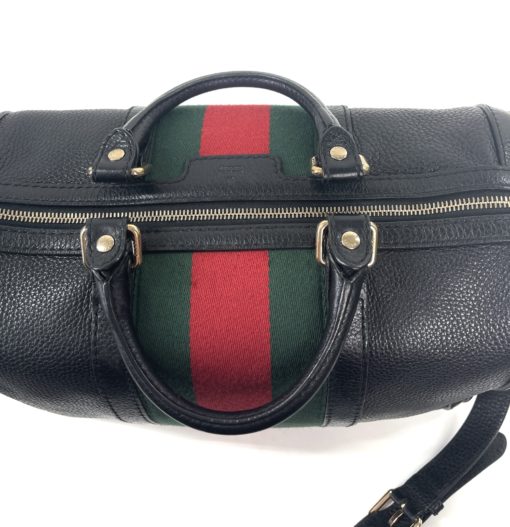Gucci Joy Black leather Web Boston Bag with long strap 20