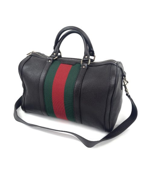 Gucci Joy Dark Brown Leather Web Boston Bag with long strap 5