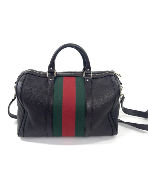 Gucci Joy Dark Brown Leather Web Boston Bag with long strap 9