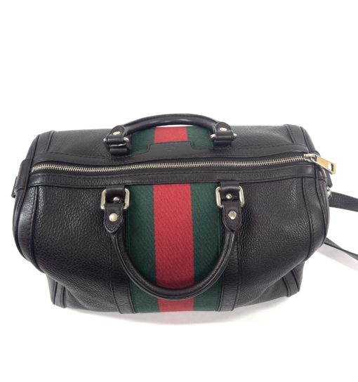 Gucci Joy Dark Brown Leather Web Boston Bag with long strap 26