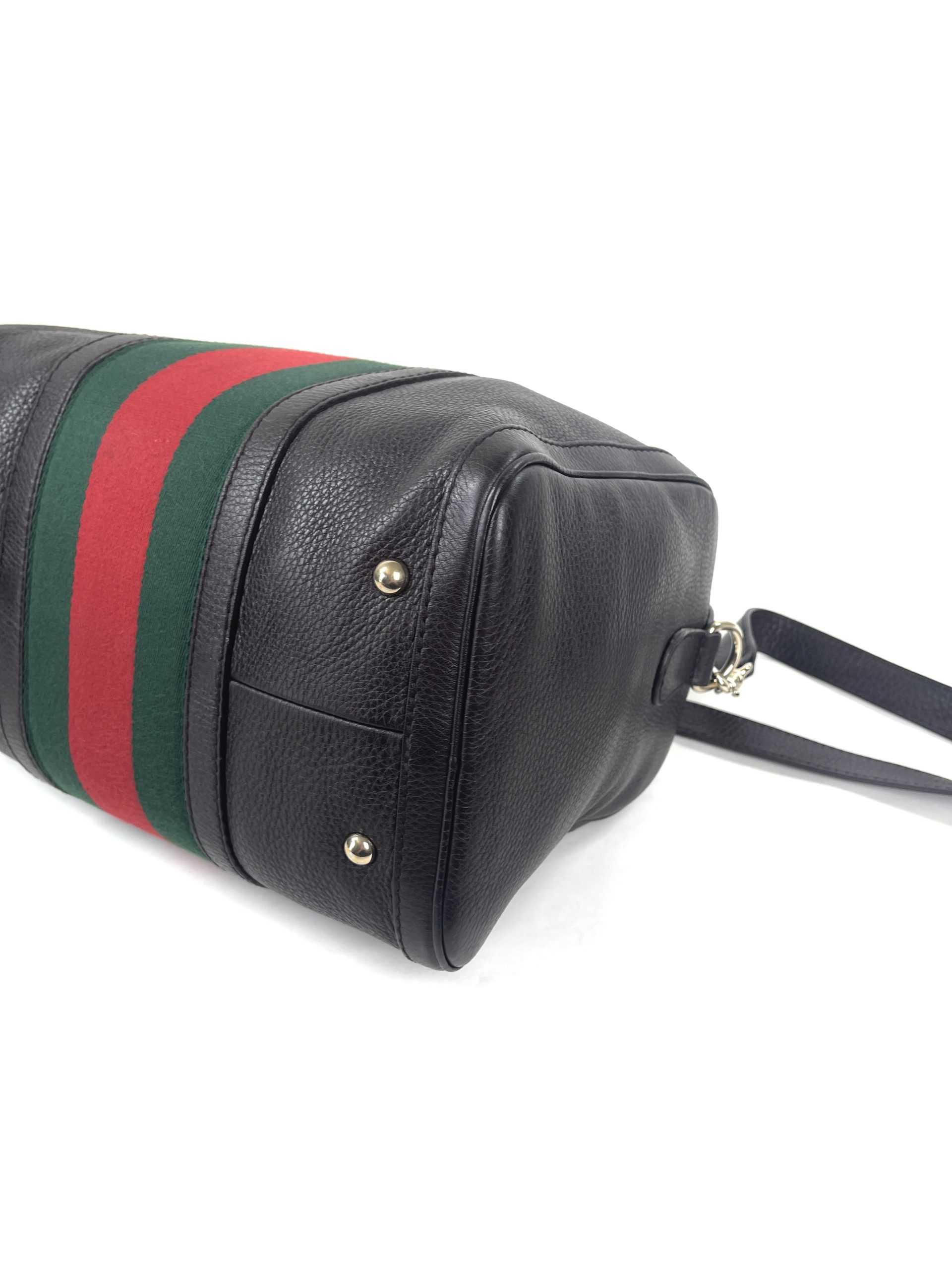 Gucci Joy Dark Brown Leather Web Boston Bag with long strap - A
