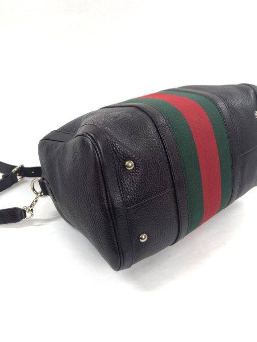 Gucci Joy Dark Brown Leather Web Boston Bag with long strap 33