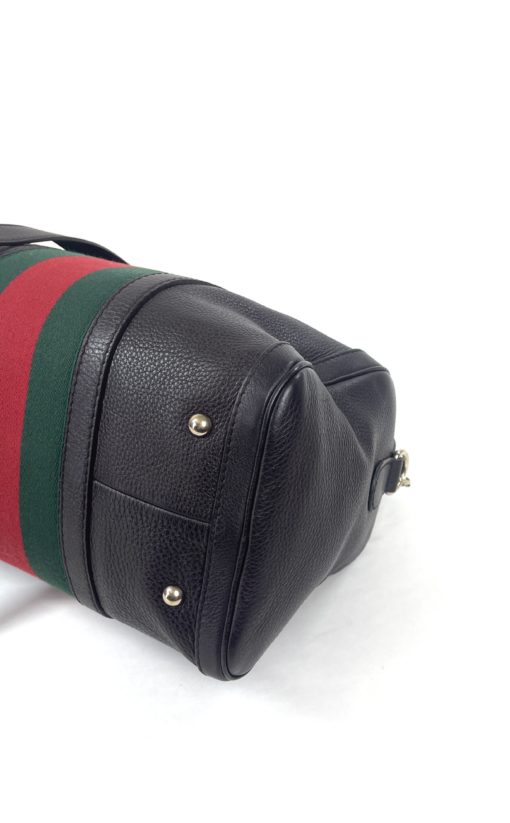 Gucci Joy Dark Brown Leather Web Boston Bag with long strap 22