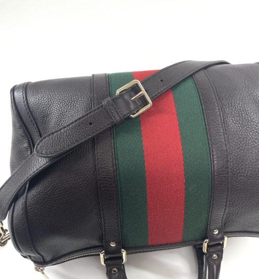 Gucci Joy Dark Brown Leather Web Boston Bag with long strap 23