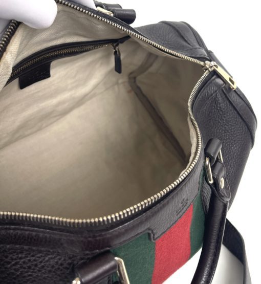 Gucci Joy Dark Brown Leather Web Boston Bag with long strap 18
