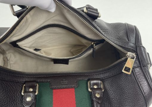 Gucci Joy Dark Brown Leather Web Boston Bag with long strap 21